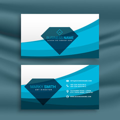 blue wave business card template design with diamond shape