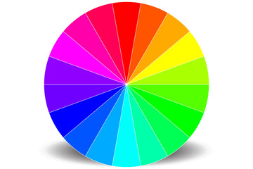 RGB - HSB Colour model - Colourwheel showing 18 Hues - White background