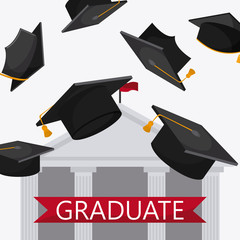 graduation cap building university grad icon. Colorfull and flat illustration. Vector graphic