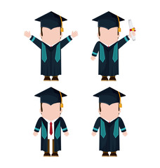 graduation cap diploma boy male suit cartoon graduate university grad icon. Colorfull and flat illustration. Vector graphic