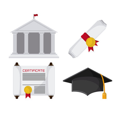 graduation cap diploma building graduate university grad icon. Colorfull and flat illustration. Vector graphic