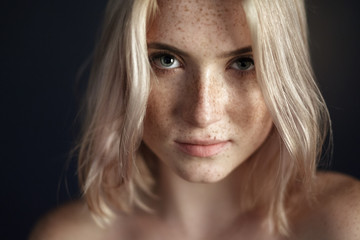 cinematic portrait of girl in dark studio - 123093719