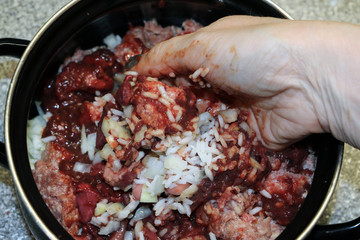 Ingredients and one of the steps for cooking zrazy