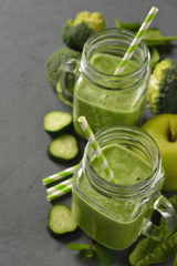 Natural green smoothie with broccoli and spinach