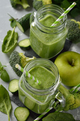 Green smoothie with broccoli and spinach