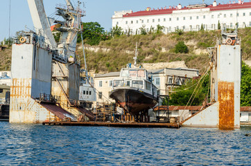 Ship being repaired in dry dock