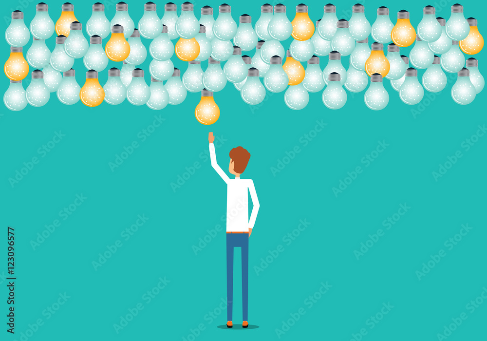Poster flat business man thinking for business project and creative idea concep