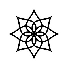 Circular pattern. Geometric icon. Seven pointed star on white background. Modern style. Vector illustration. Simple symbol.Mandala. Lotus.Logo. Fashion graphic design. Smooth shape.