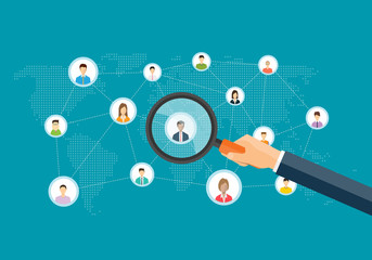flat business marketing research concept and people on social network connection for online business.
