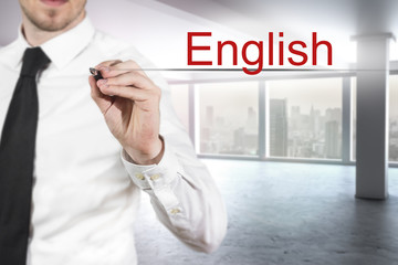 businessman writing english in the air