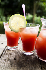 watermelon smoothie on vintage wood