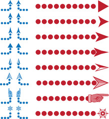 Arrows from circles. Arrow indicates the direction icons set, vector illustration. Flat design style