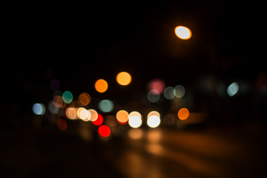 blur abstract bokeh of street city night light background.
