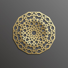 Background with gold seamless pattern on black backgroud in islamic style.