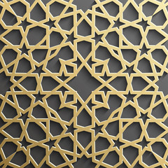 Background with gold seamless pattern on black backgroud in islamic style.