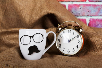 Coffee cup with a black hipster mustache