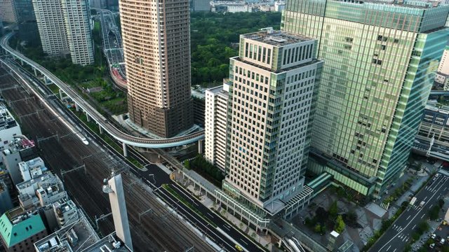 Tokyo - Aerial evening city view with trains and highway traffic. 4K resolution time lapse. May 2016