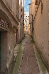 View of narrow alley of Castelcivita small village of Cilento. Southern Italy.