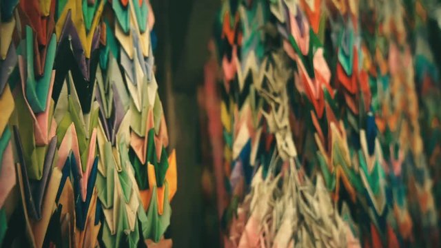 Thousand Origami Cranes at Nanzoin buddhist temple. Point of view close up. 2016