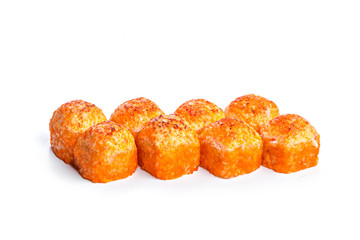 Sushi roll with fresh ingredients isolated on white background