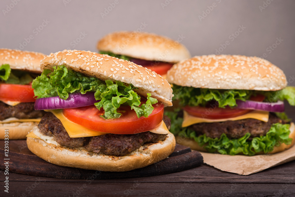 Wall mural fresh tasty burgers