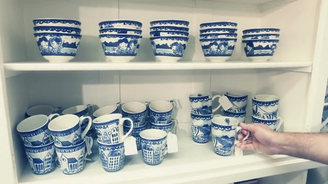 Traditional Dutch porcelain decorated in blue and white color. Full HD