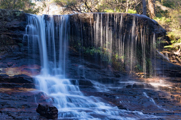Water flowing over rock, Weeping Rock waterfall close up. Wentworth falls part of Great Dividing Range, Australia