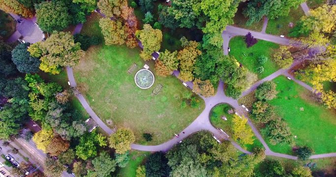 Park seen from a rotating drone
