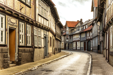 typical german wooden houses at goslar