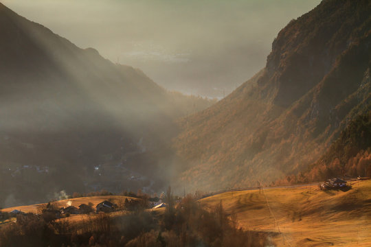 Panorama of Torgnon Aosta Valley in Autumn. 
Valle D'aosta autunno