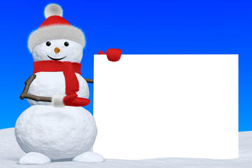 Snowman shows blank white board