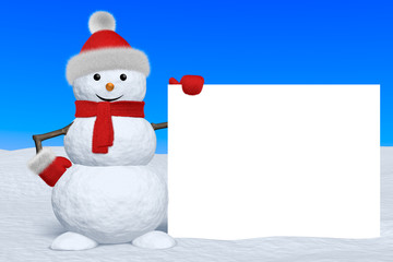 Snowman with blank white board