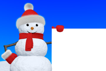 Snowman with blank white board