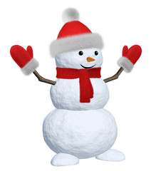 Snowman with scarf, hat and scarf on white