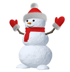Snowman with scarf, hat and scarf on white