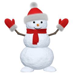 Snowman with scarf, hat and scarf on white