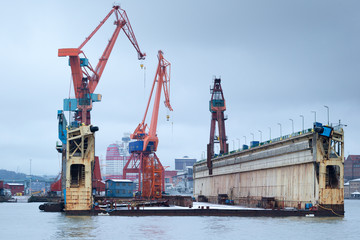Old cranes and dry dock in Göteborg