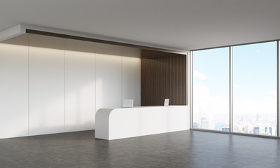 Side view of reception desk in corridor