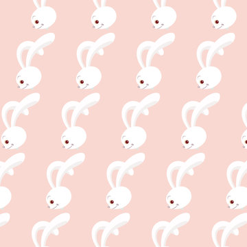  Seamless pattern with cute white rabbits.