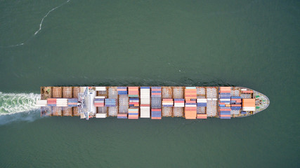 aerial view of a container ship.