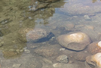 Clean clear water river nature and Big stone 