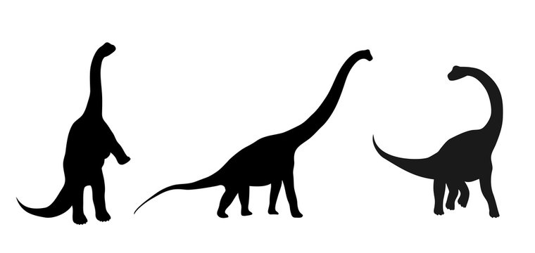 a set of three silhouettes of dinosaurs, vector illustration, isolated objects