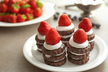 Delicious strawberry cakes, closeup