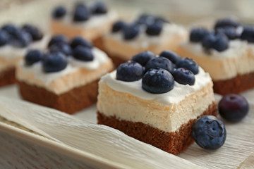 Delicious blueberry cakes, closeup