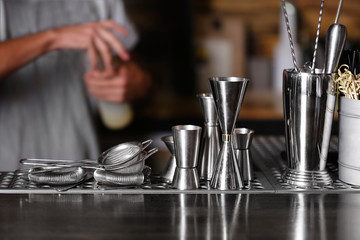 Barman equipment on counter