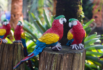 Colorful parrot statue in public park