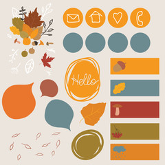  Autumn set of stickers for design website, blog, magazine on light background. collection for scrapbook