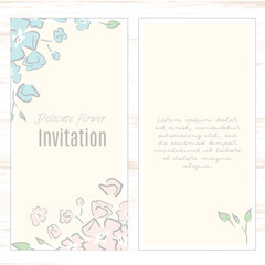 greeting card template floral background. Design stationery set in vector format. Wedding card or invitation, shabby chic