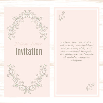 greeting card template floral background. Design stationery set in vector format. Wedding card or invitation, shabby chic