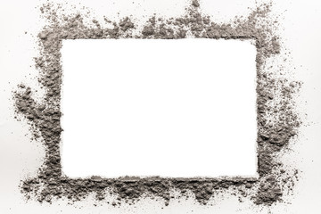 Ash, dirt, dust, sand frame on a white background